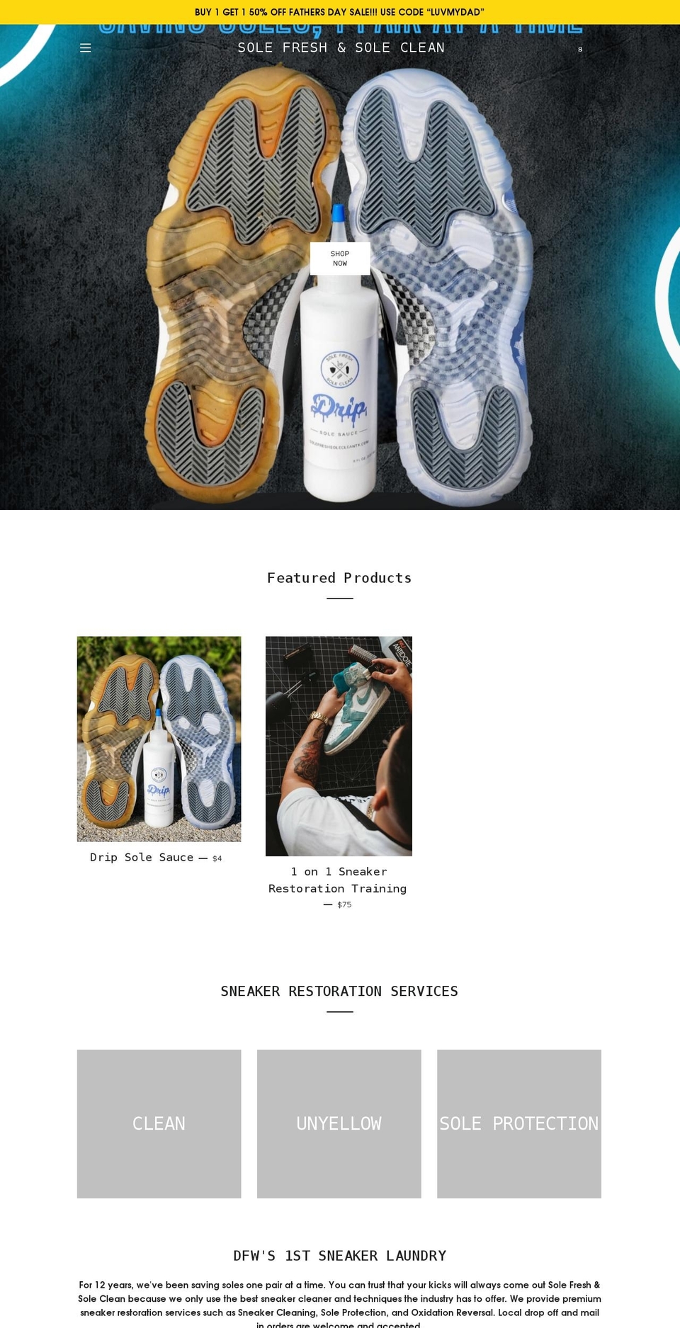 solefreshsolecleantx.com shopify website screenshot