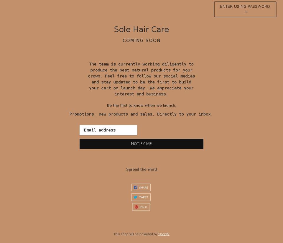 solehaircare.com shopify website screenshot