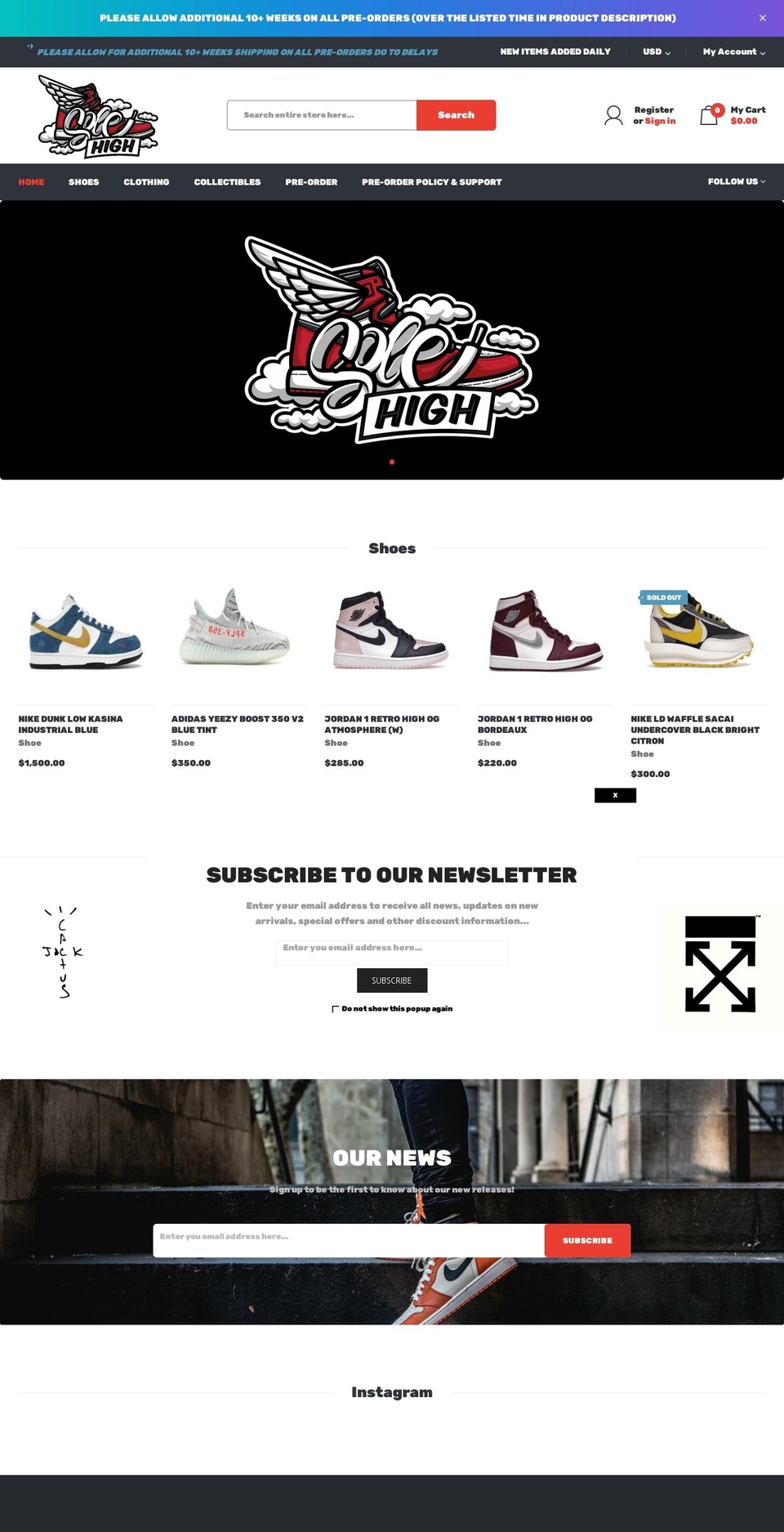Sneaker Shopify theme site example solehigh.com