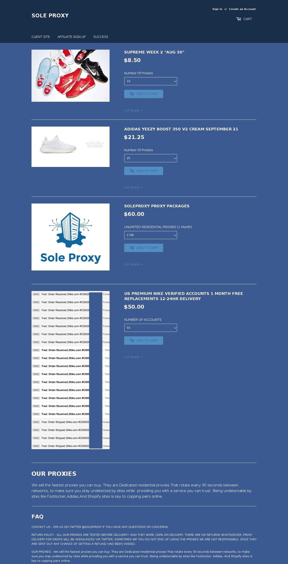 soleproxy.com — Shopify storefront screenshot