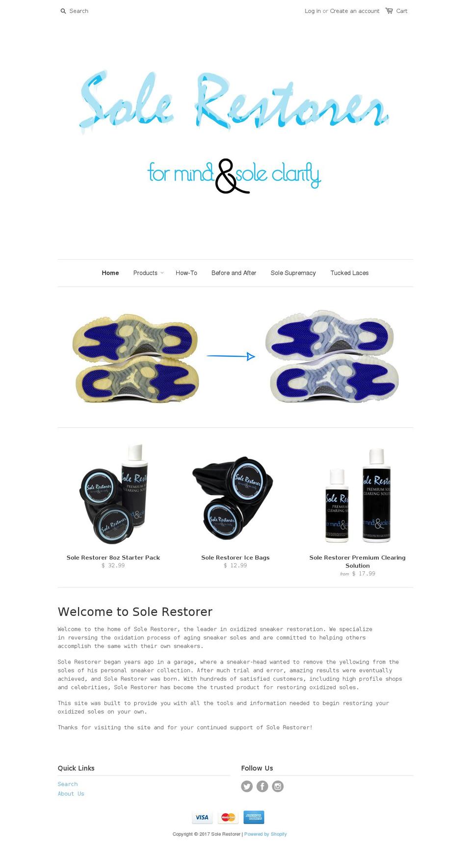 solerestorer.com shopify website screenshot