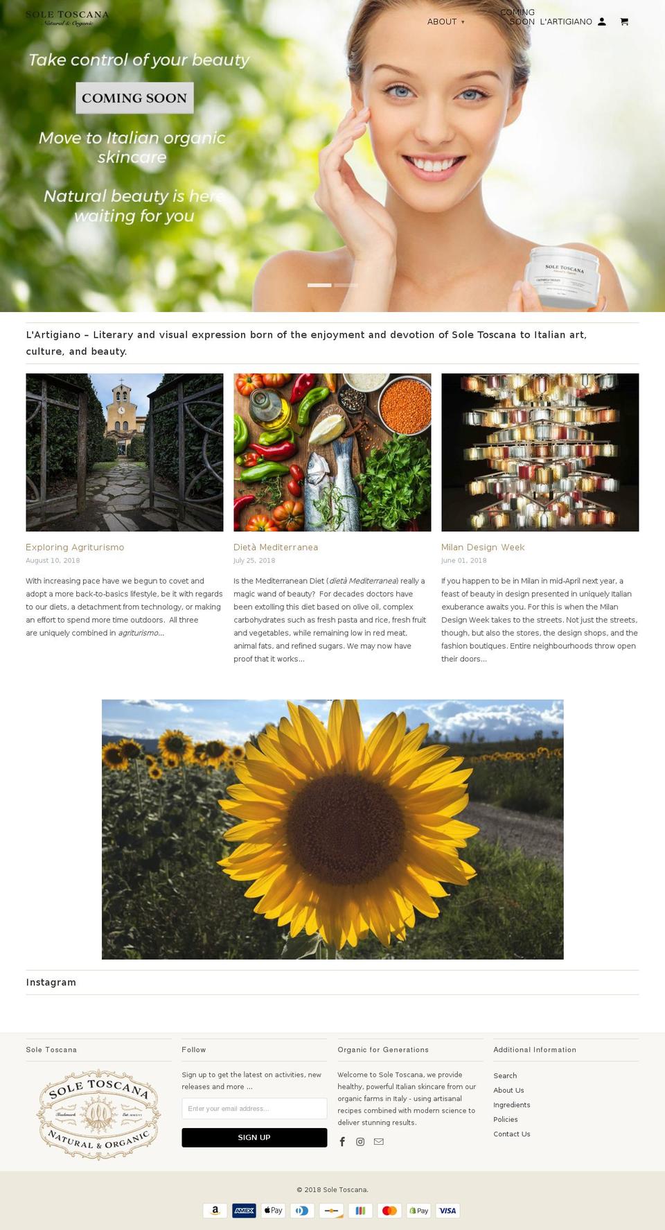 soletoscana.com shopify website screenshot