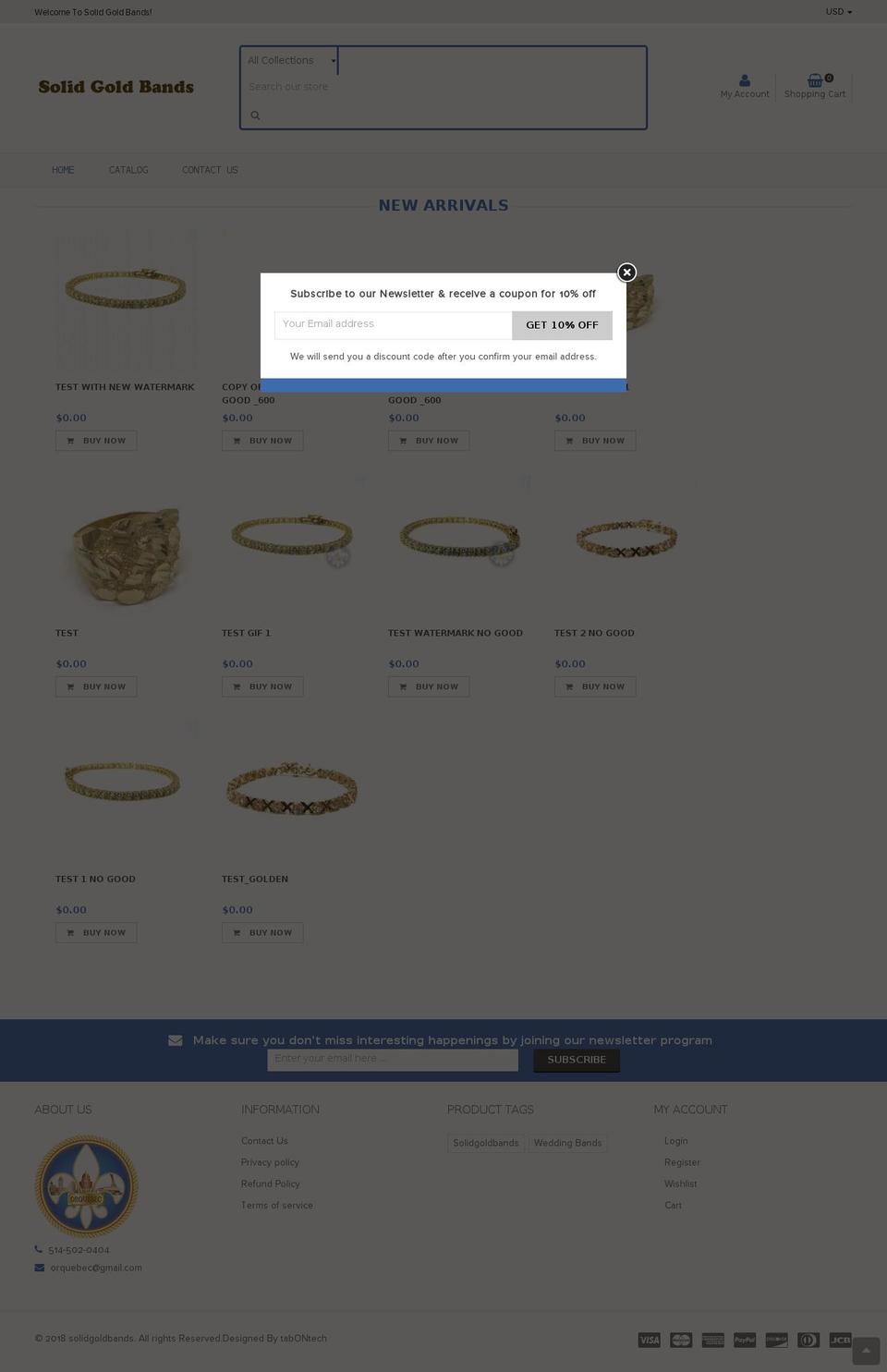 solidgoldbands.com shopify website screenshot