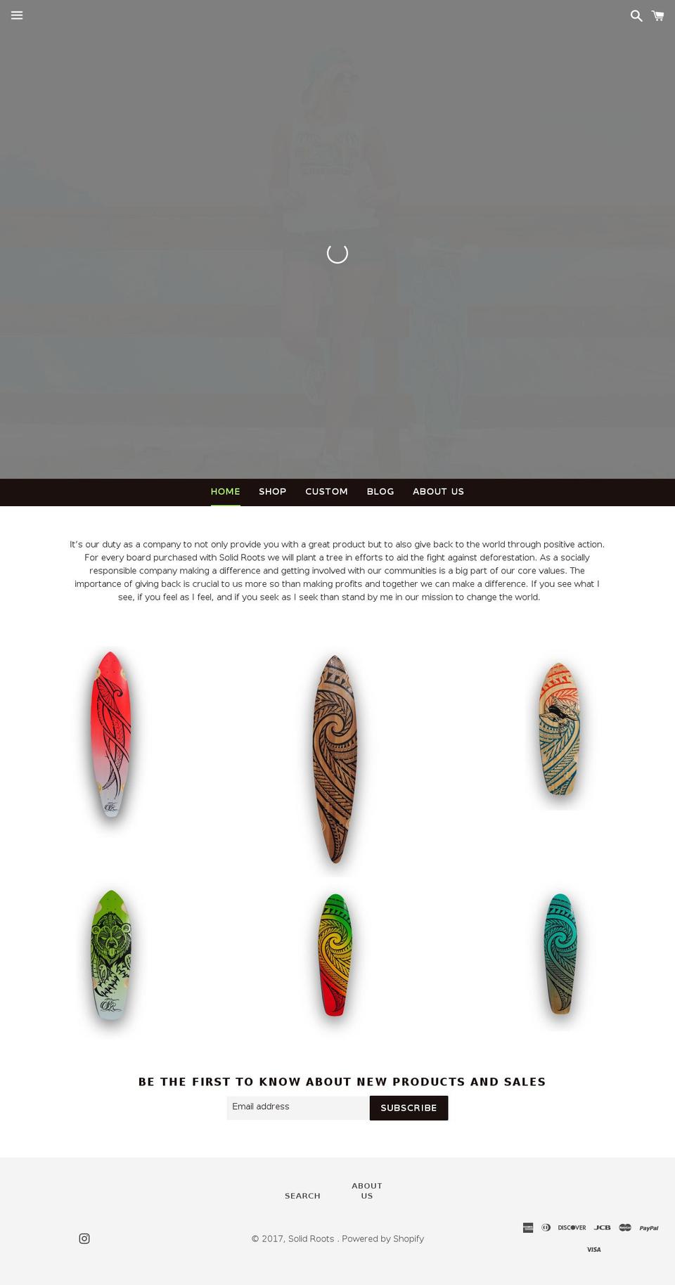 solidrootslongboards.com shopify website screenshot