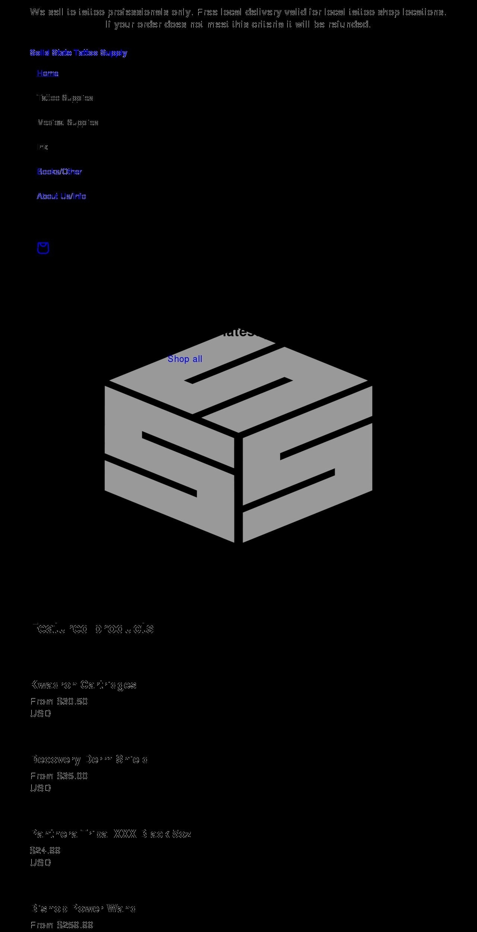 solidstatetattoosupply.com shopify website screenshot