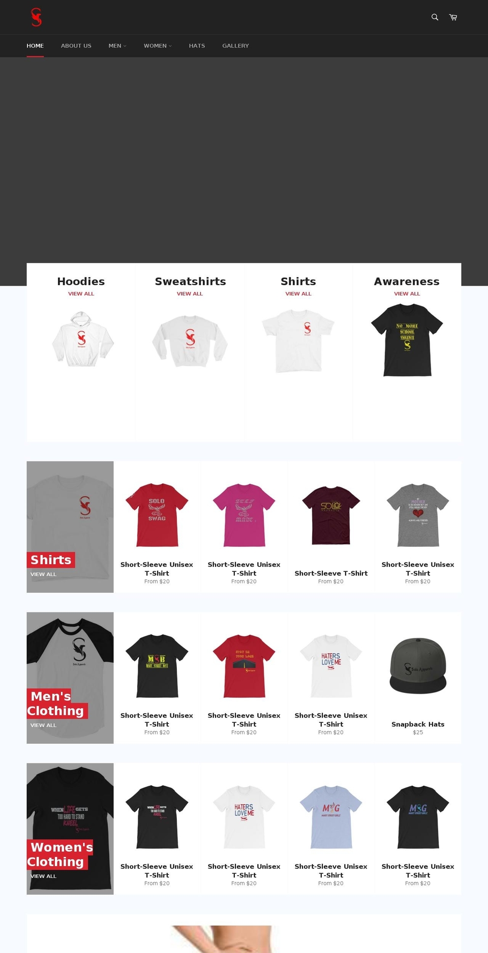 soloapparel.net shopify website screenshot