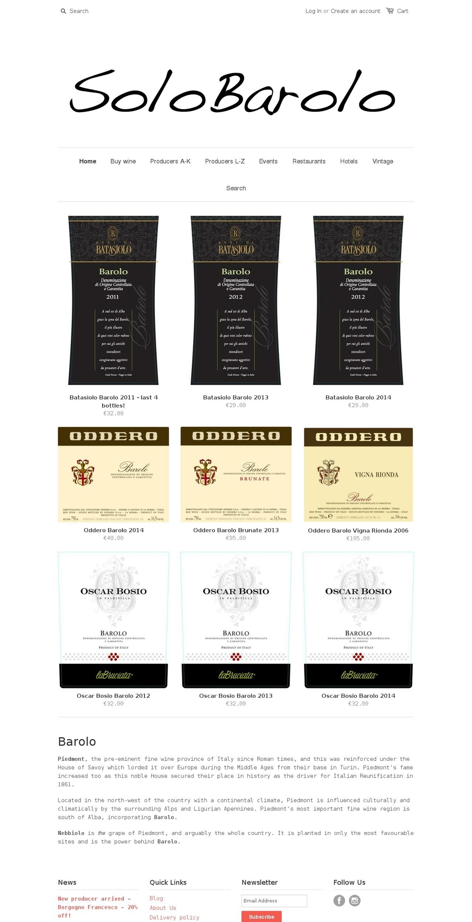 solobarolo.it shopify website screenshot