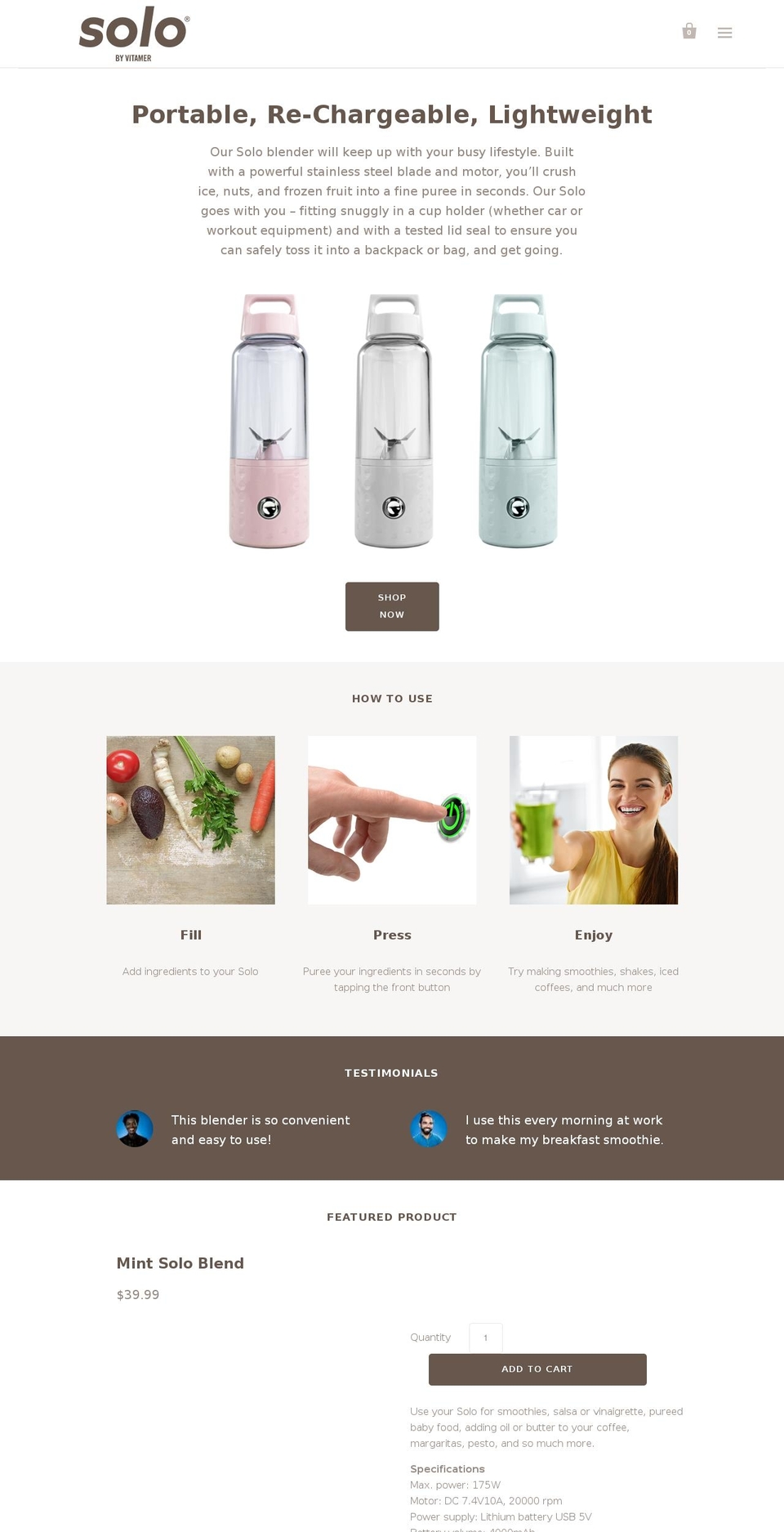 soloblend.com — Shopify storefront screenshot