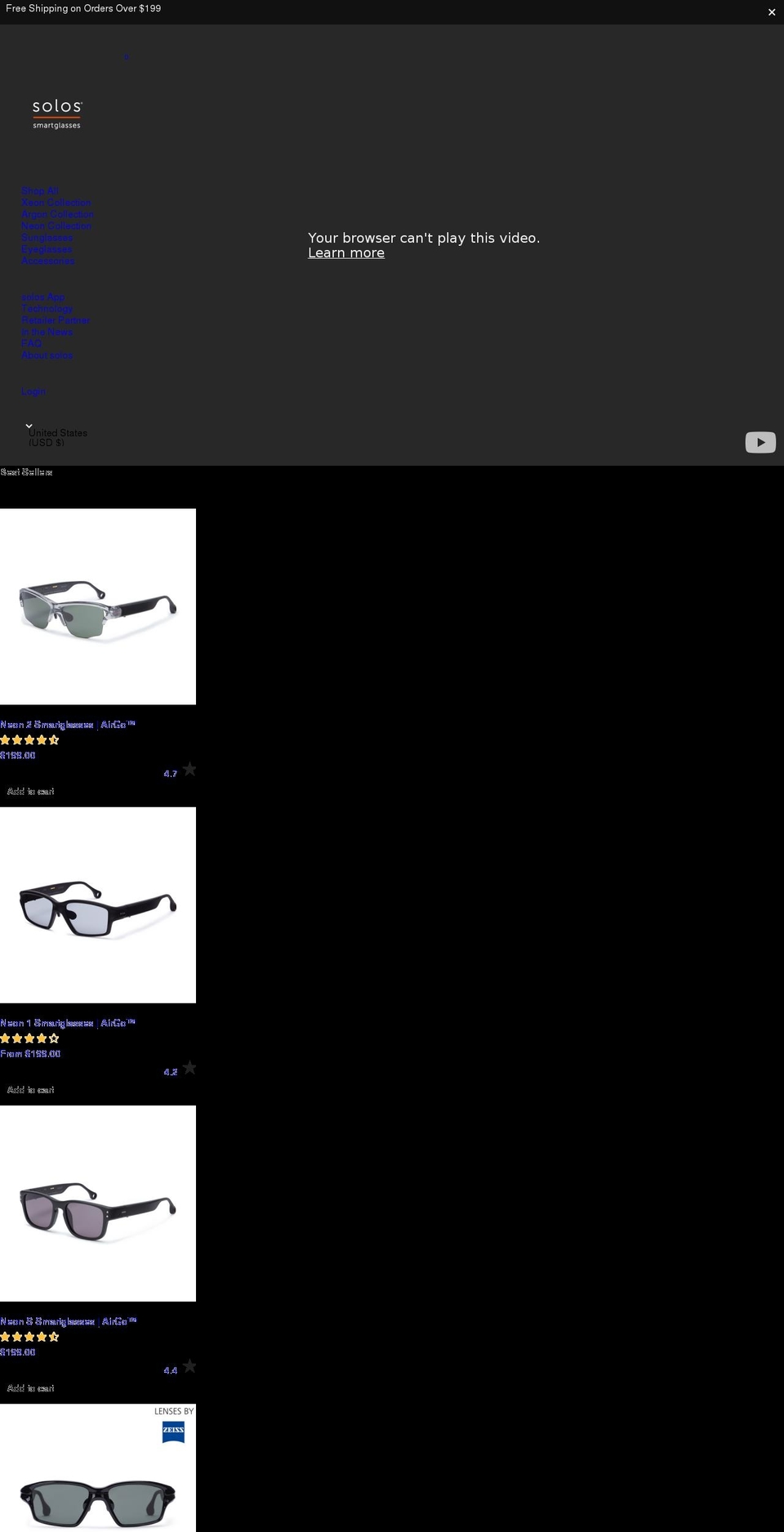 solosglasses.com shopify website screenshot
