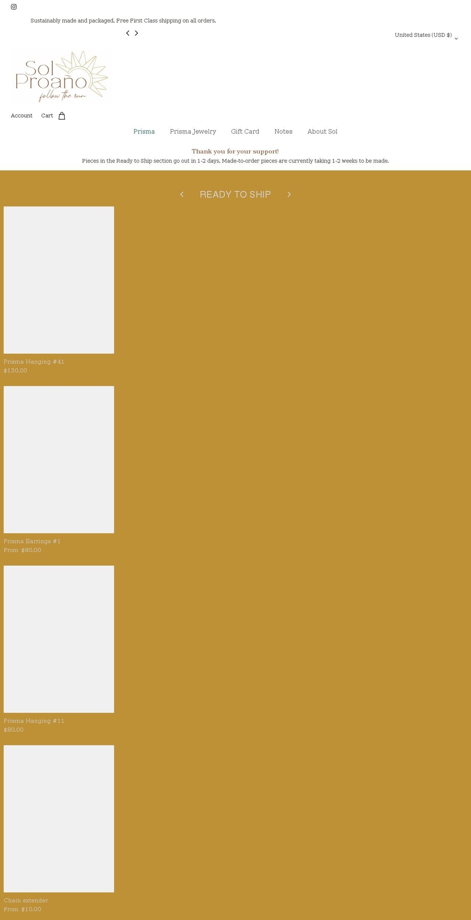 solproano.com — Shopify storefront screenshot