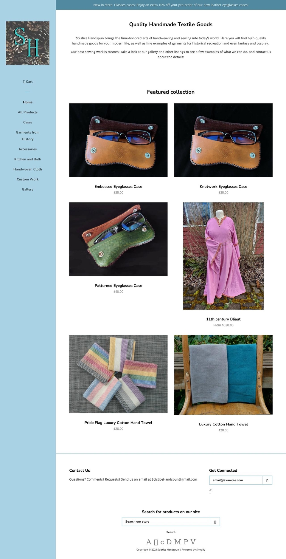 solsticehandspun.com — Shopify storefront screenshot