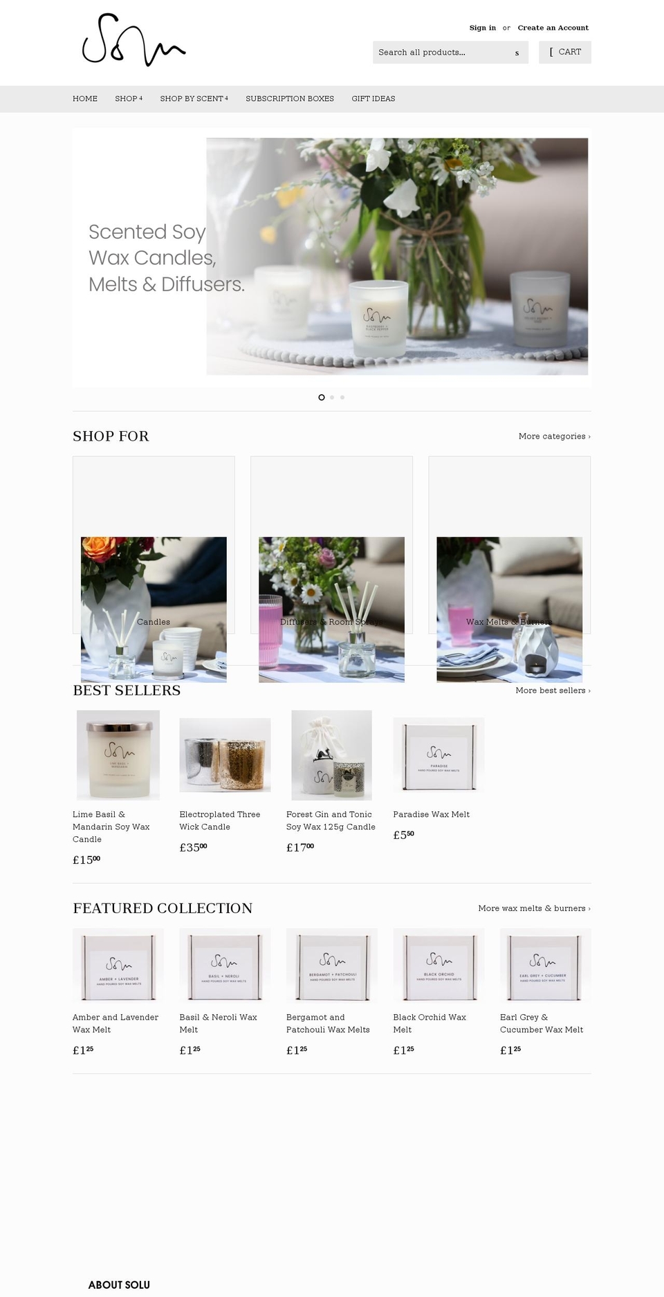 solucandles.com — Shopify storefront screenshot