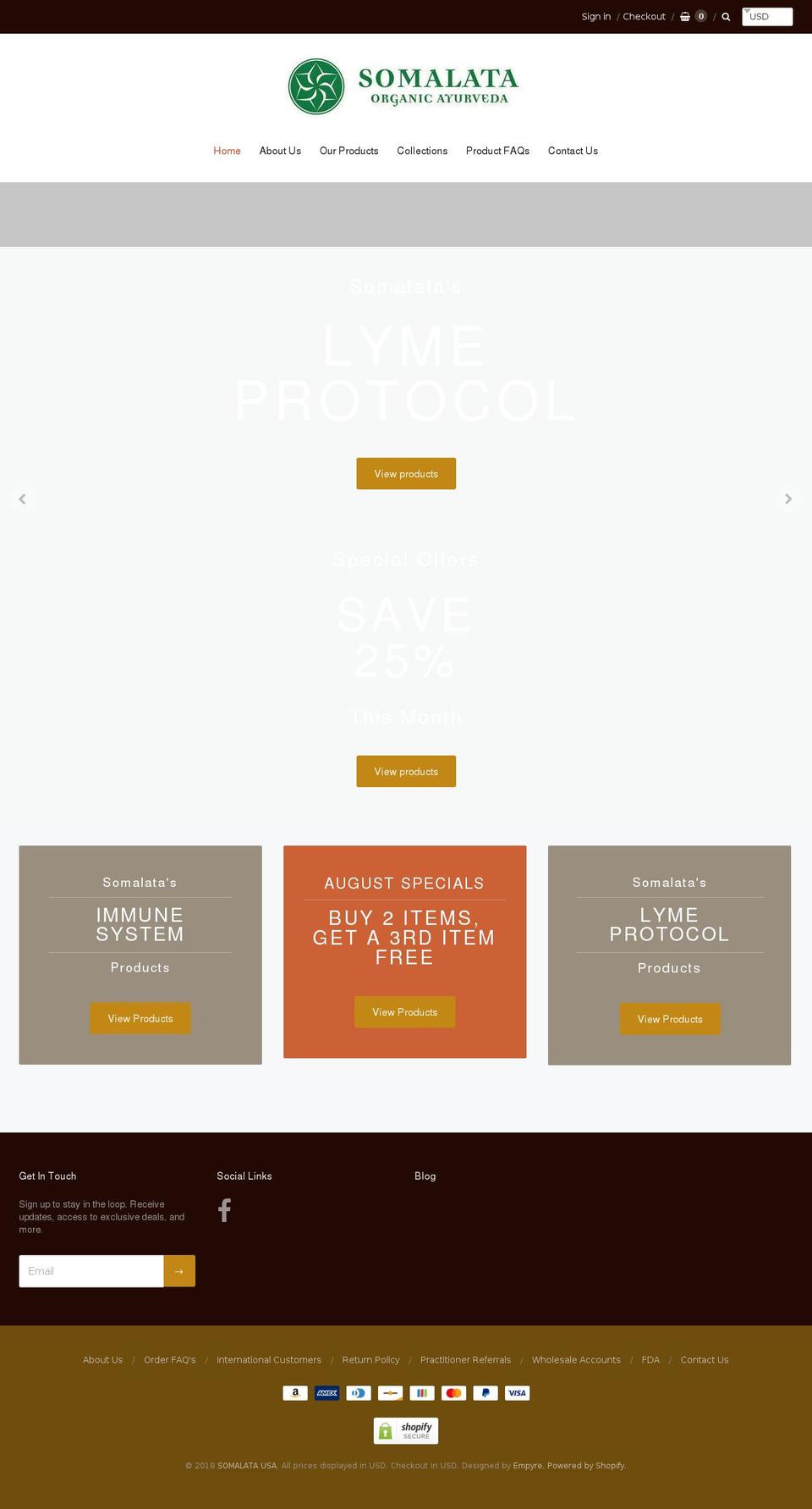somalataayurveda.com — Shopify storefront screenshot
