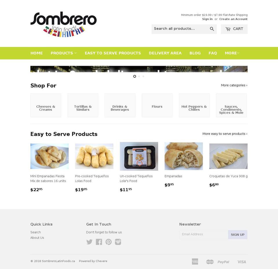 sombrerolatinfoods.ca shopify website screenshot