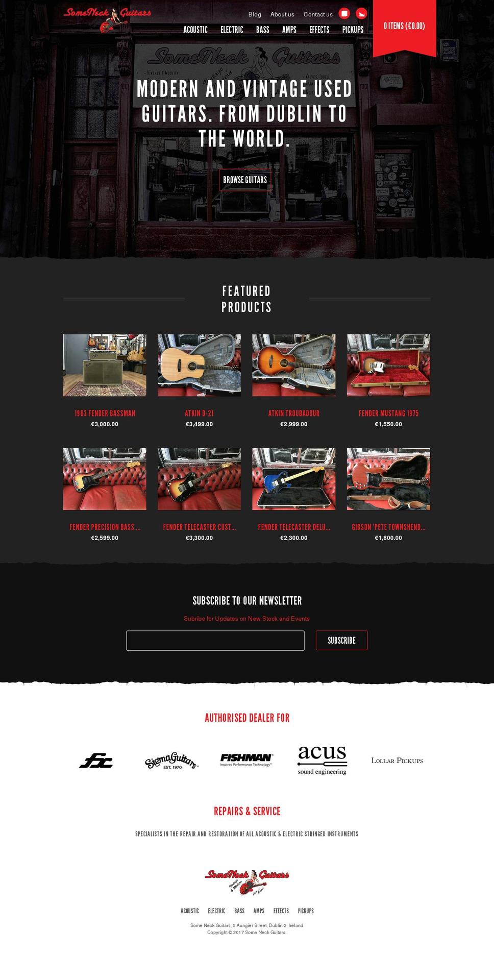 someneckguitars.com shopify website screenshot