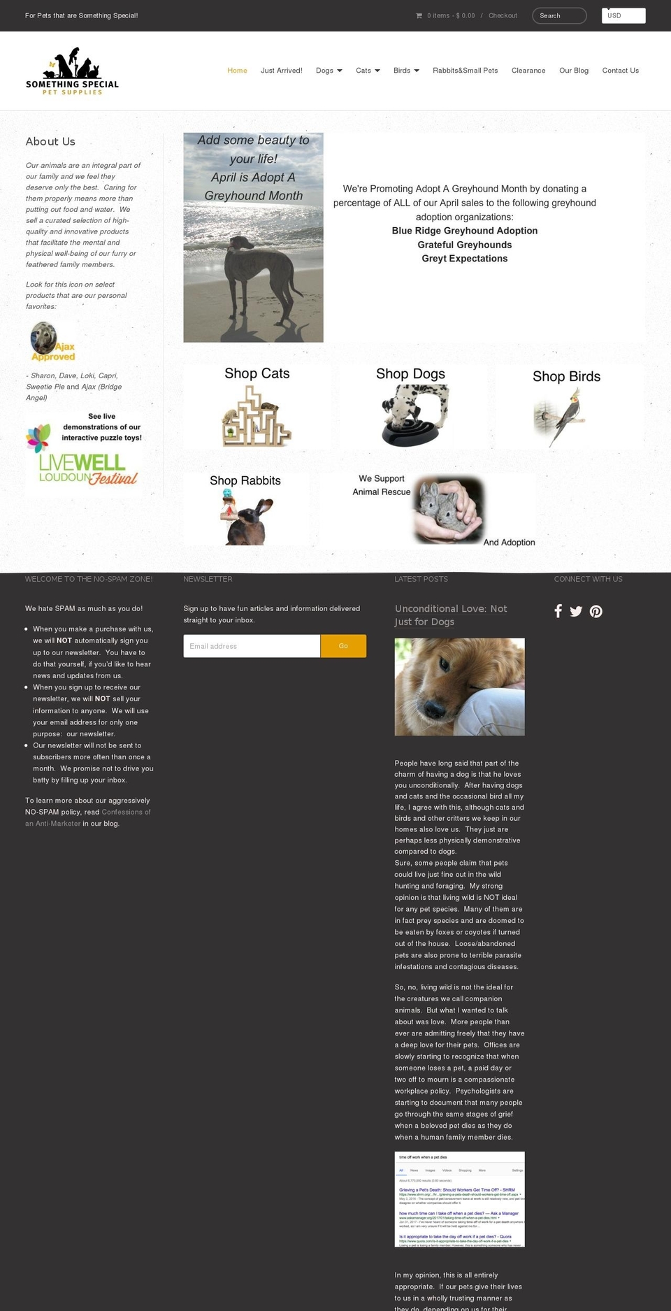 somethingspecialpetsupplies.com shopify website screenshot