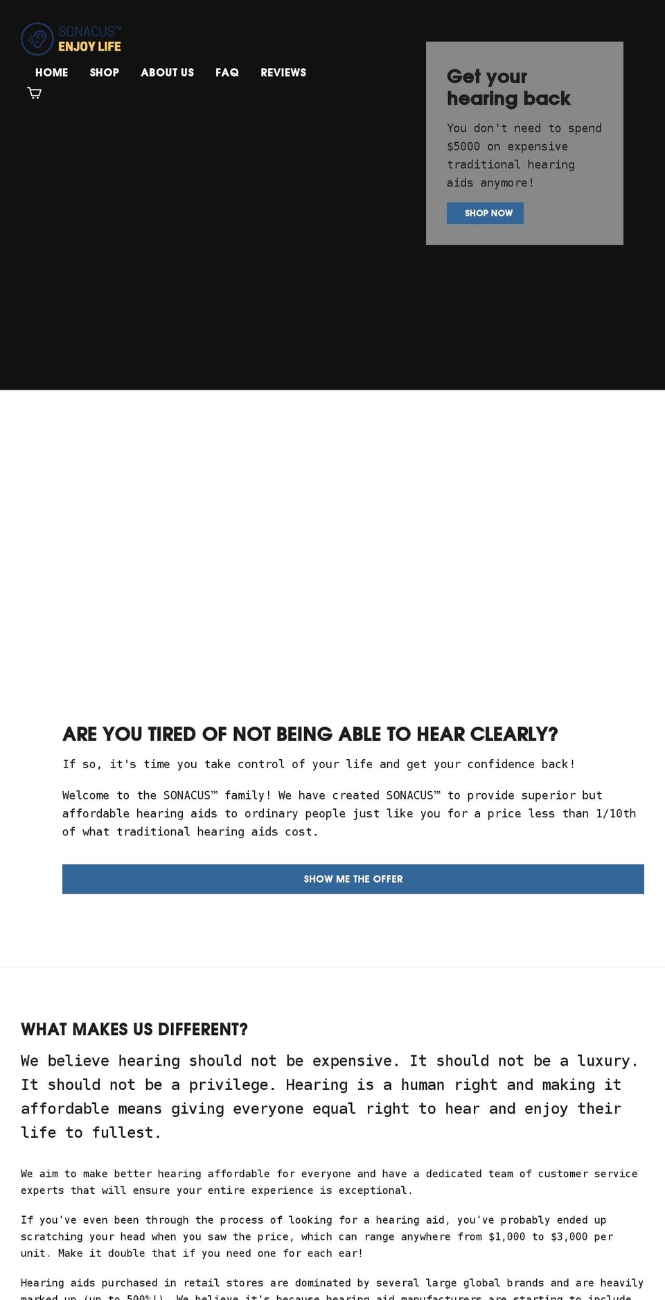 sonacus.com shopify website screenshot