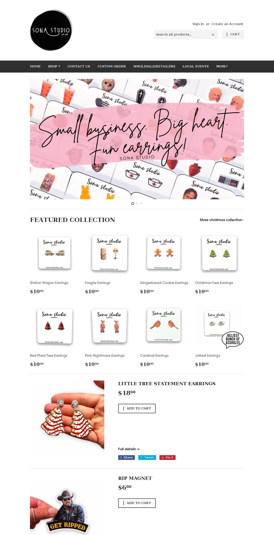 sonastudioshop.com shopify website screenshot