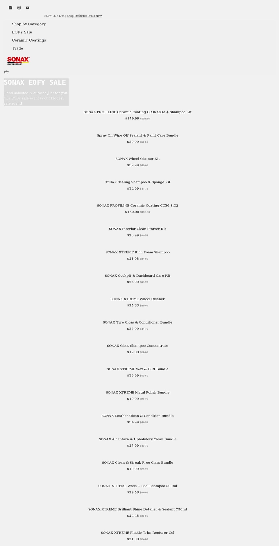 sonax.com.au shopify website screenshot