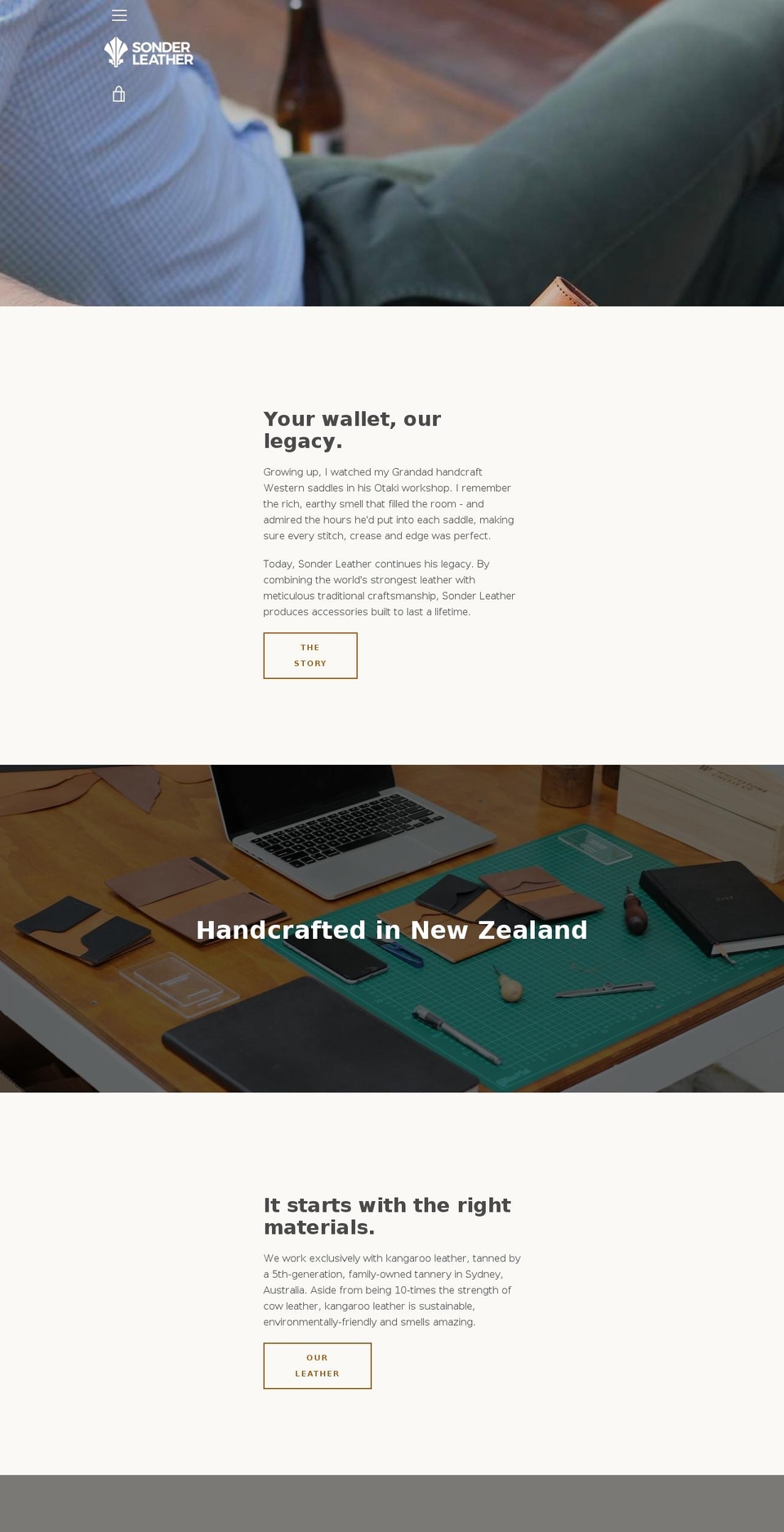 sonderleather.com shopify website screenshot