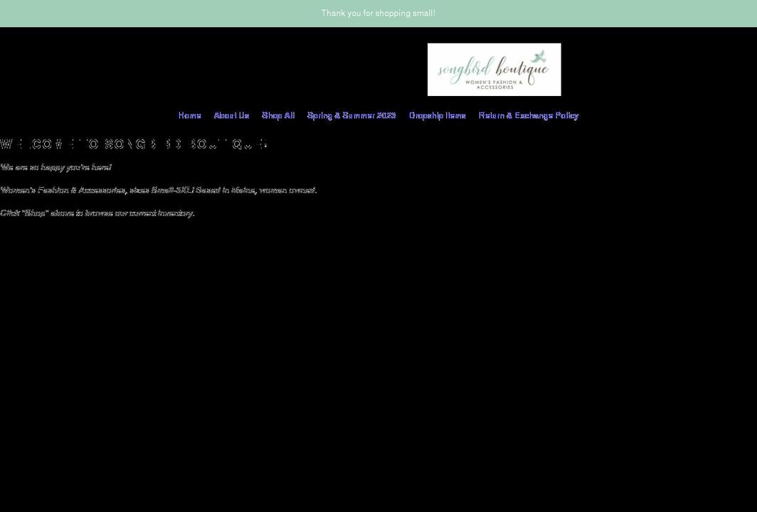 songbird-boutique.com shopify website screenshot