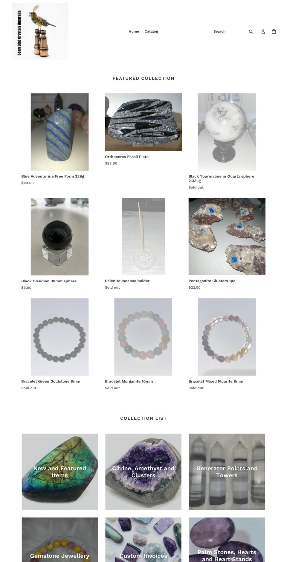 songbirdcrystalsaustralia.com.au shopify website screenshot