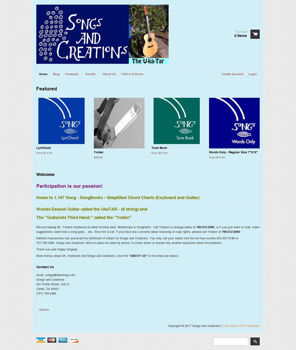 songsandcreations.com shopify website screenshot
