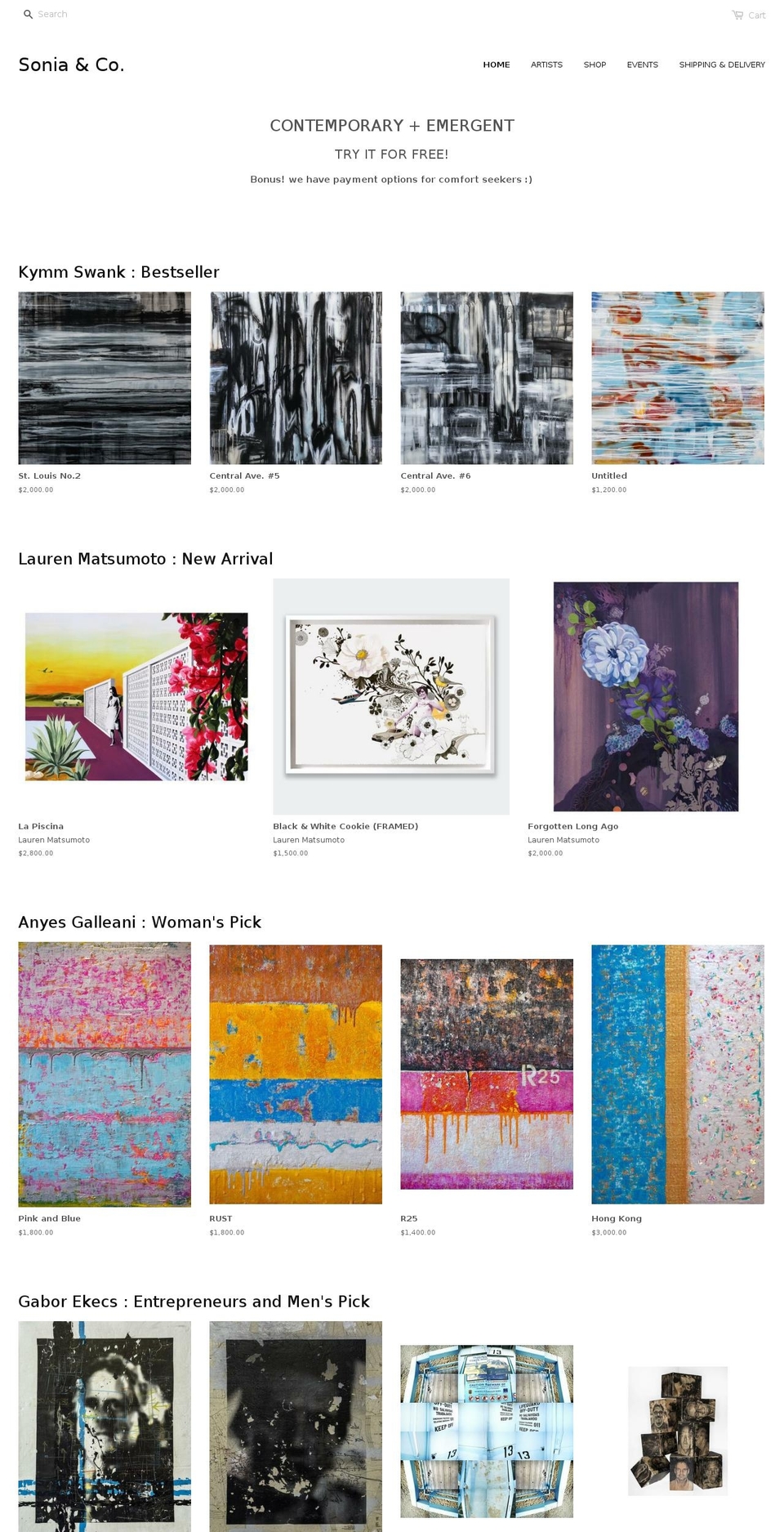 soniaandco.com — Shopify storefront screenshot