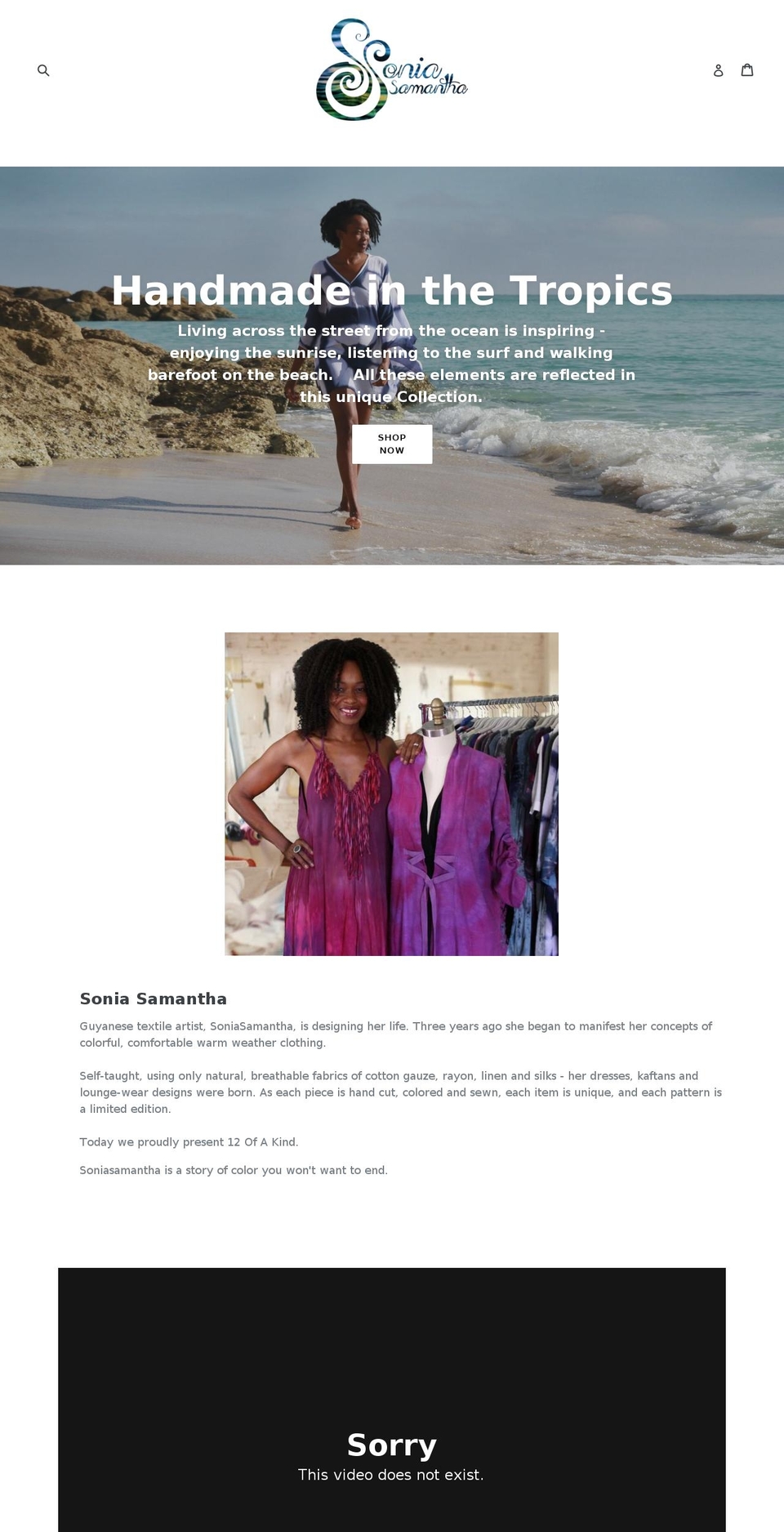 soniasamantha.com — Shopify storefront screenshot