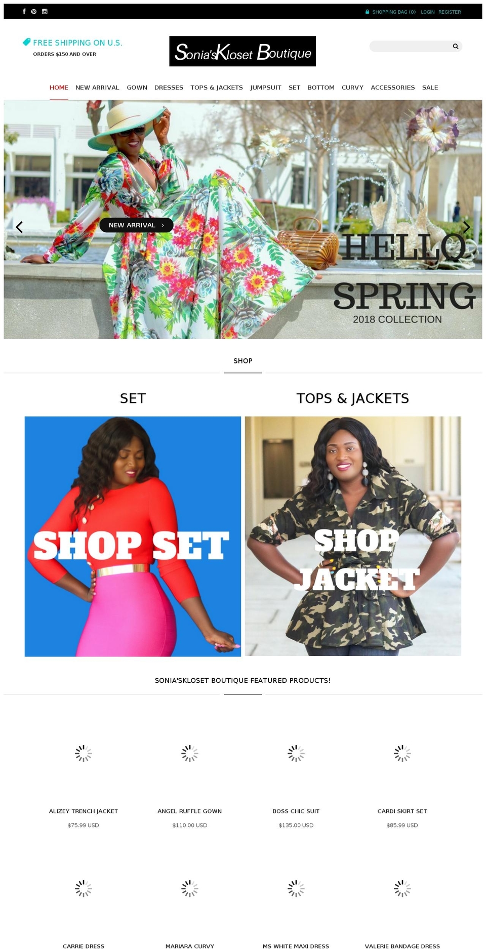 soniaskloset.com shopify website screenshot