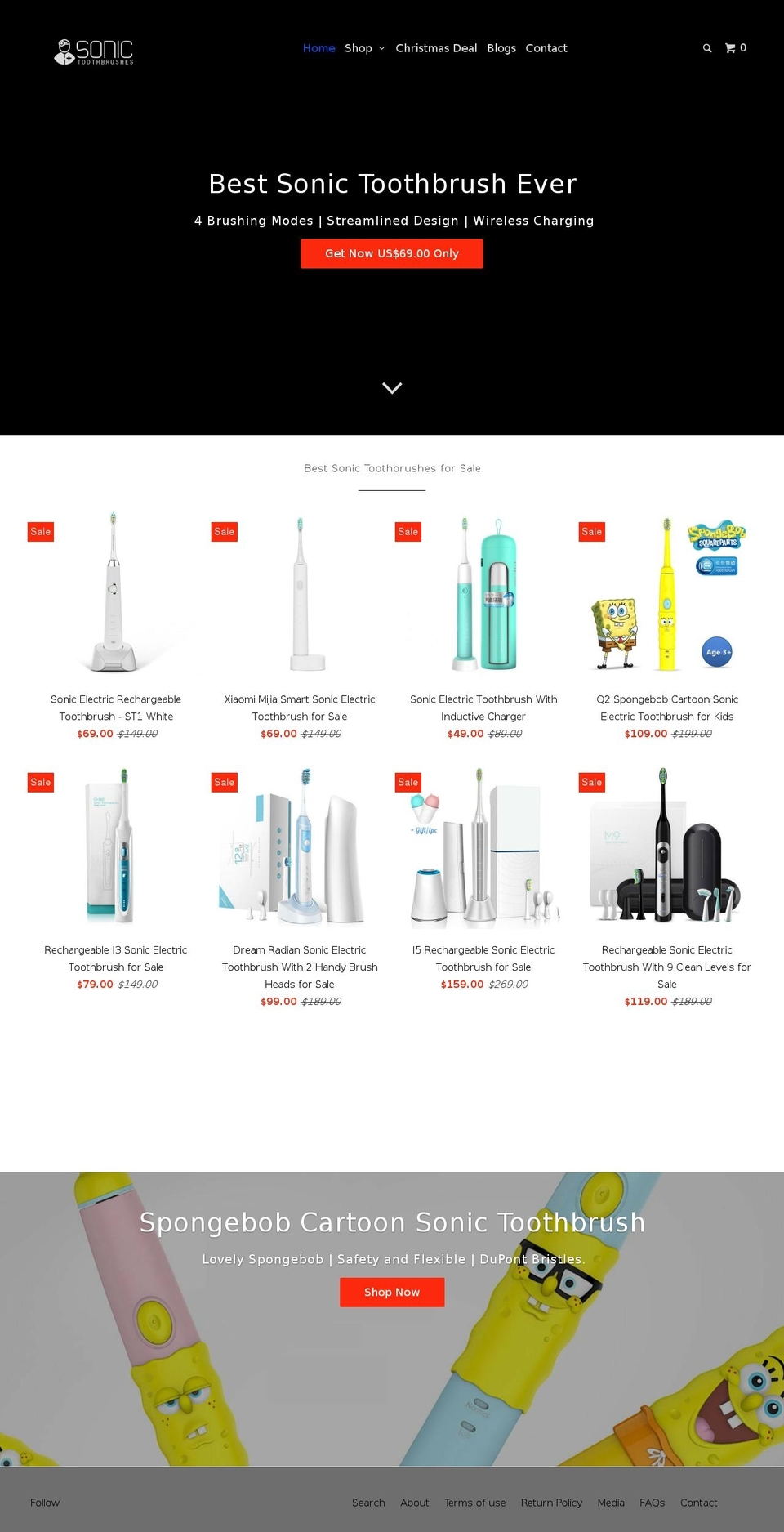 sonic-toothbrushes.com shopify website screenshot