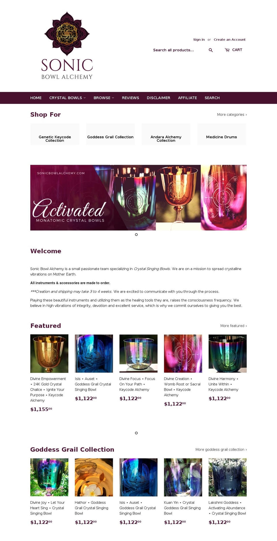 sonicalchemybowls.com — Shopify storefront screenshot