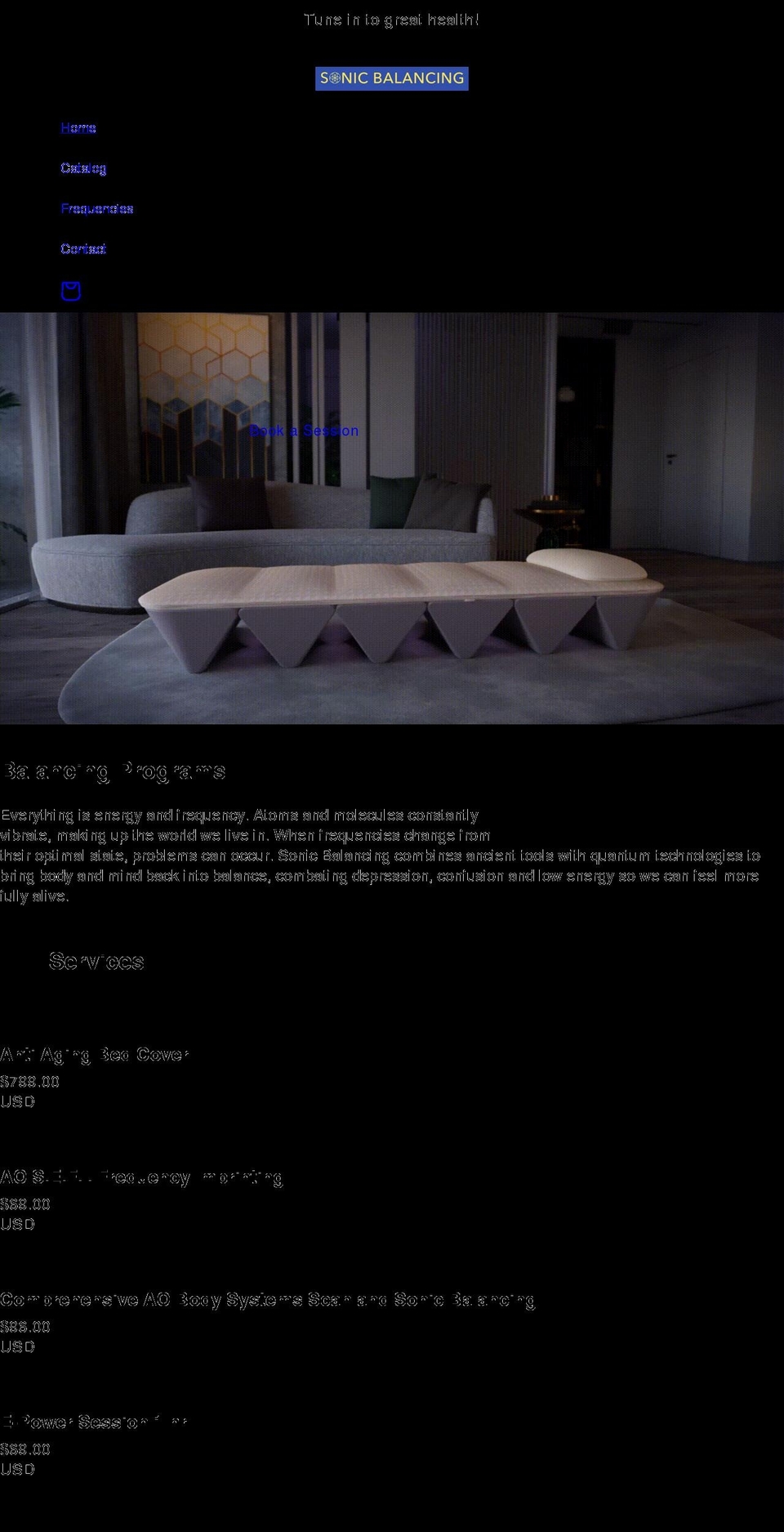 sonicbalancing.org shopify website screenshot