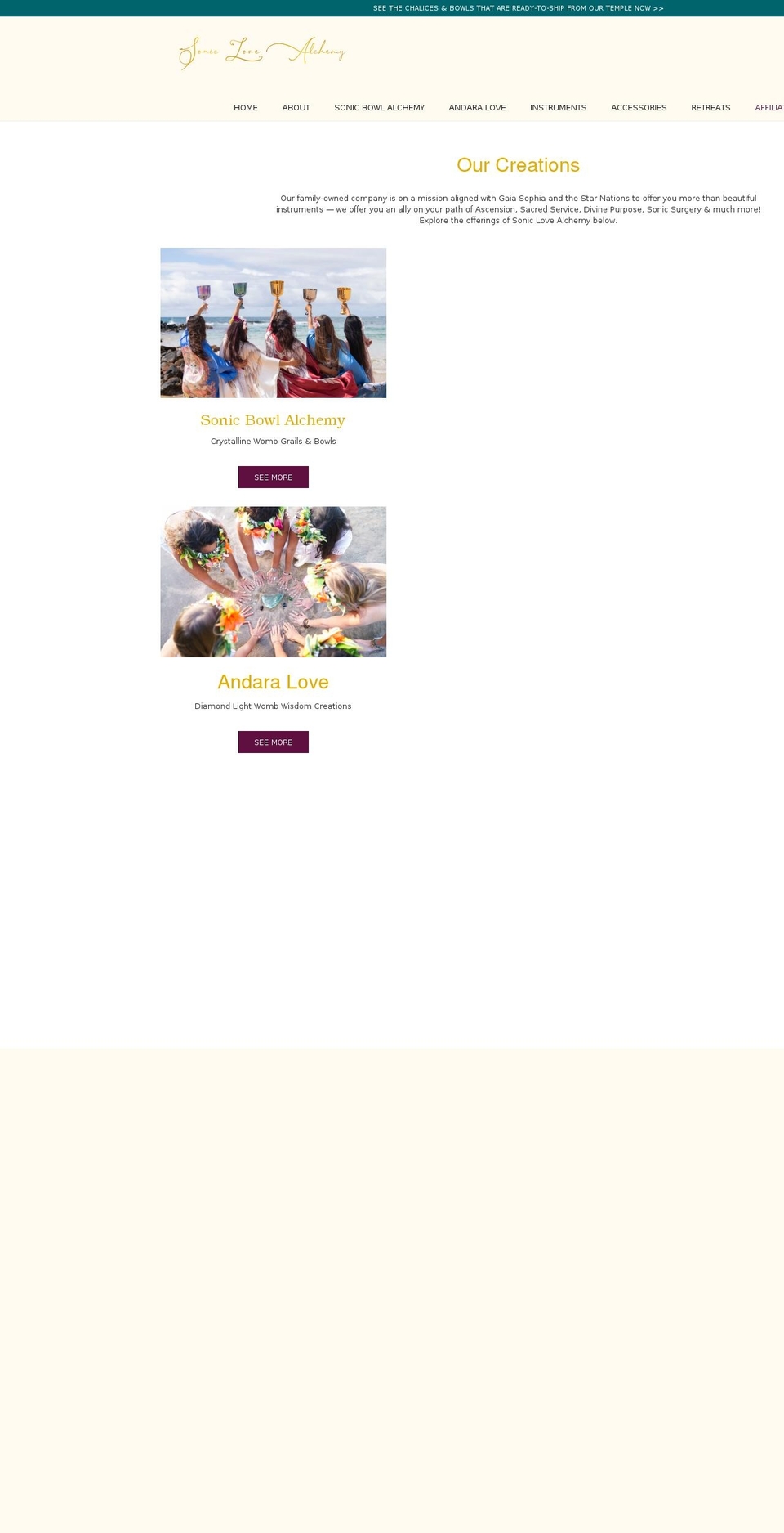 sonicbowlalchemy.com — Shopify storefront screenshot