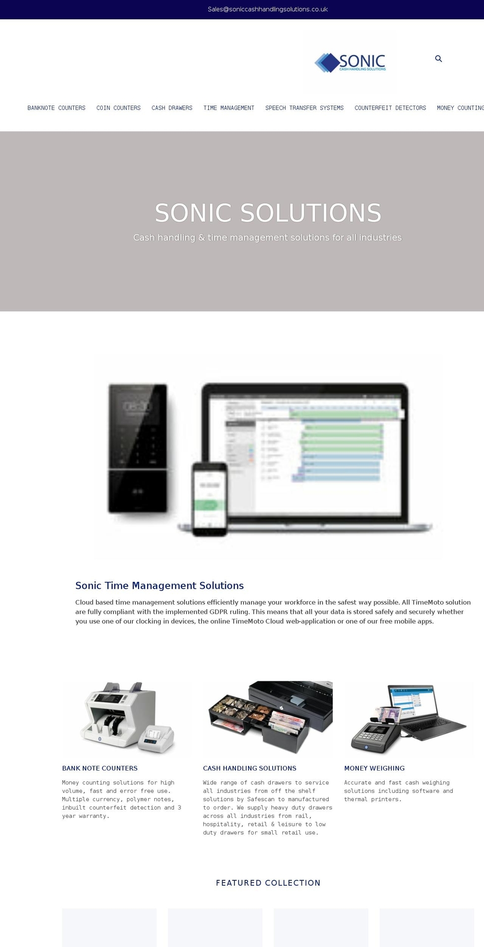 soniccashhandlingsolutions.co.uk shopify website screenshot