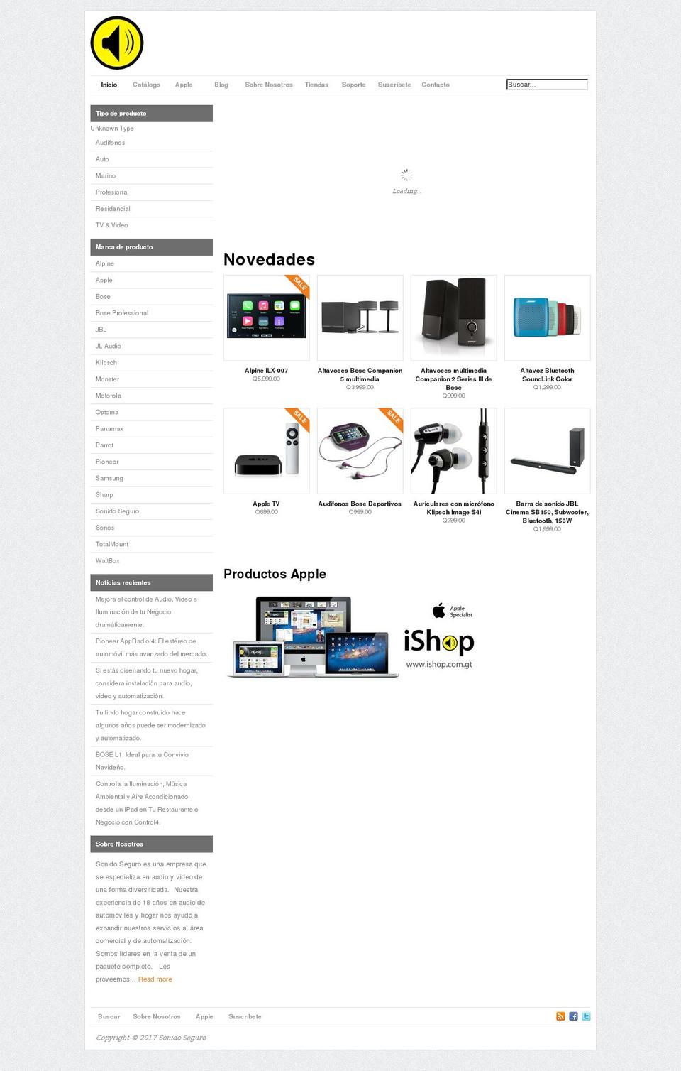Expo Shopify theme site example sonidoseguro.com