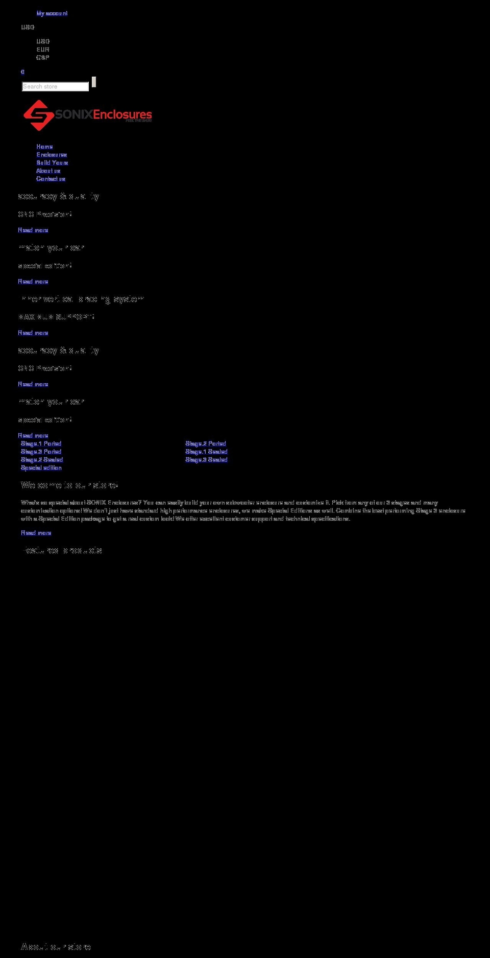 sonixenclosures.com shopify website screenshot