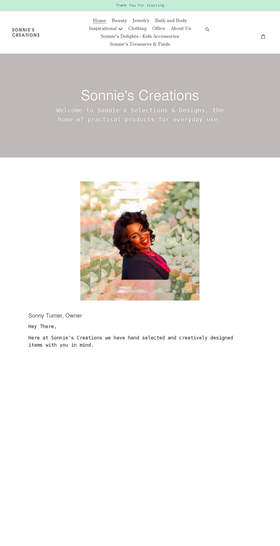 sonniecreations.com shopify website screenshot