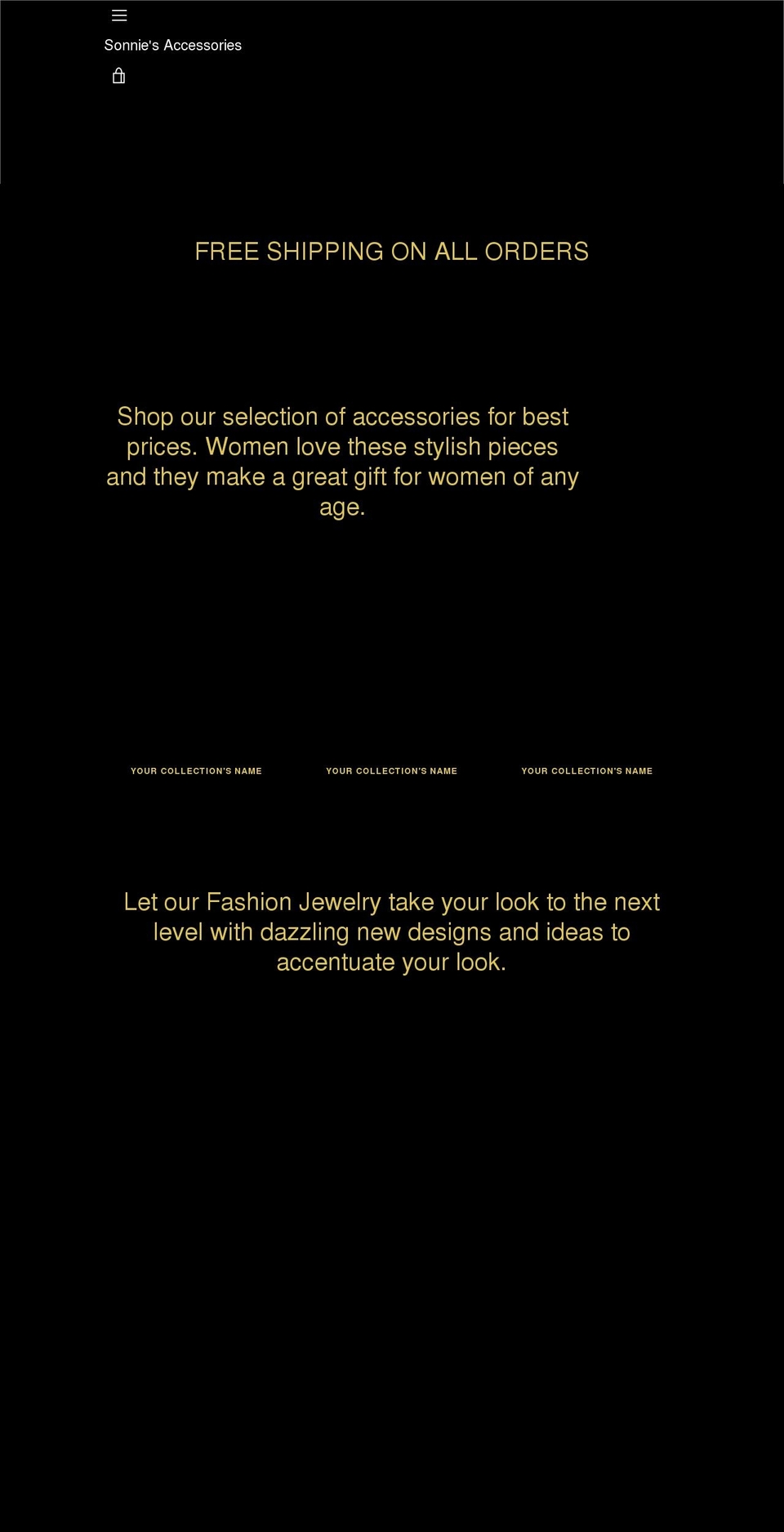 sonniesaccessories.com shopify website screenshot