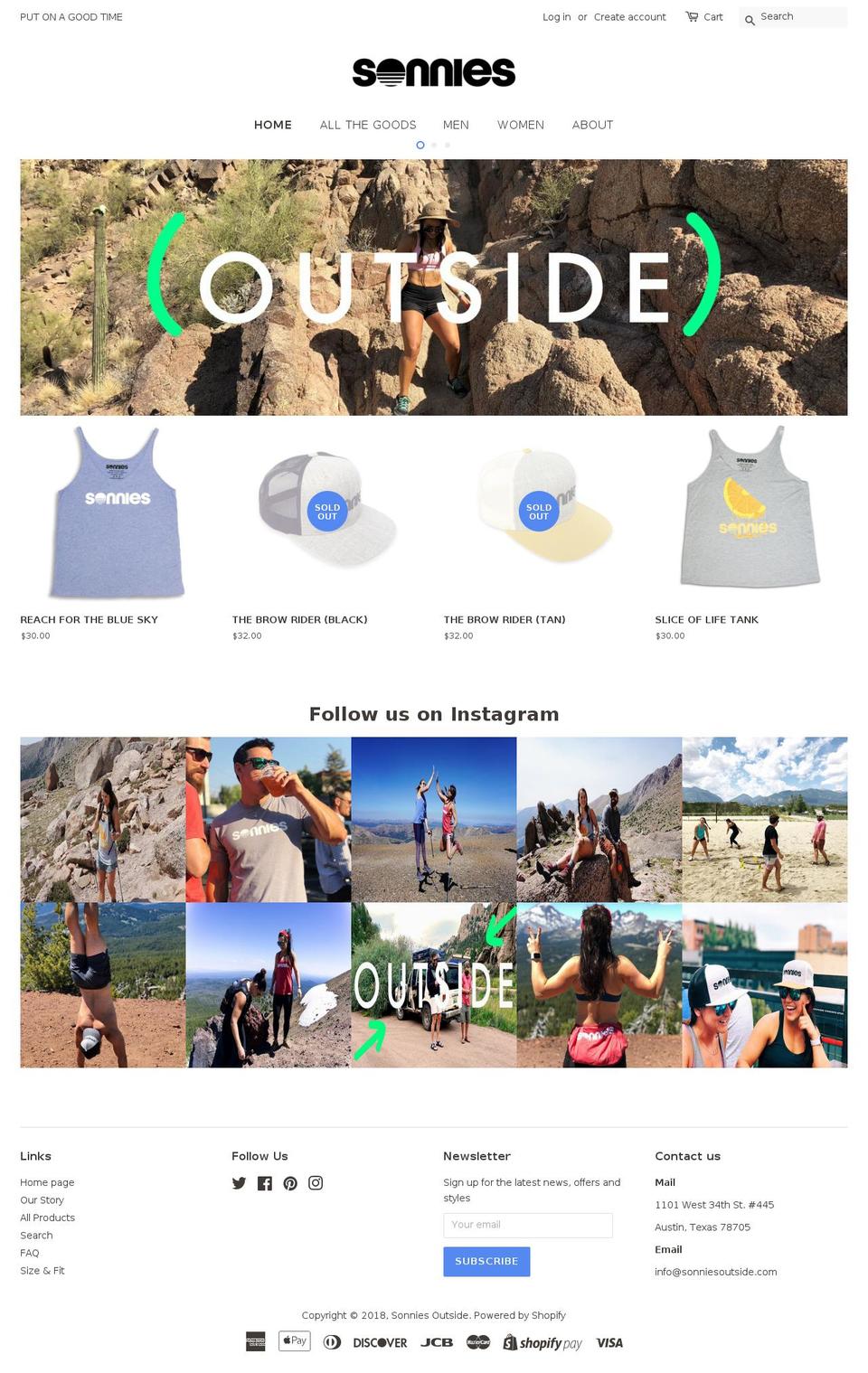 sonniesoutside.com shopify website screenshot