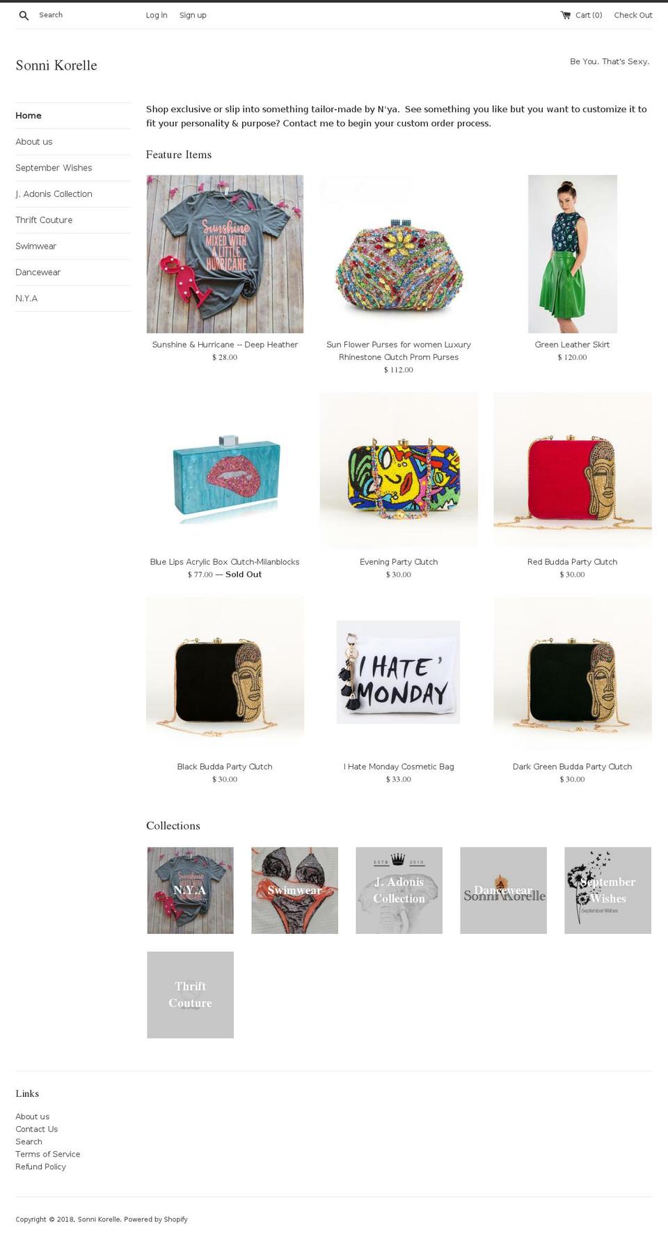 sonnikorelle.com shopify website screenshot
