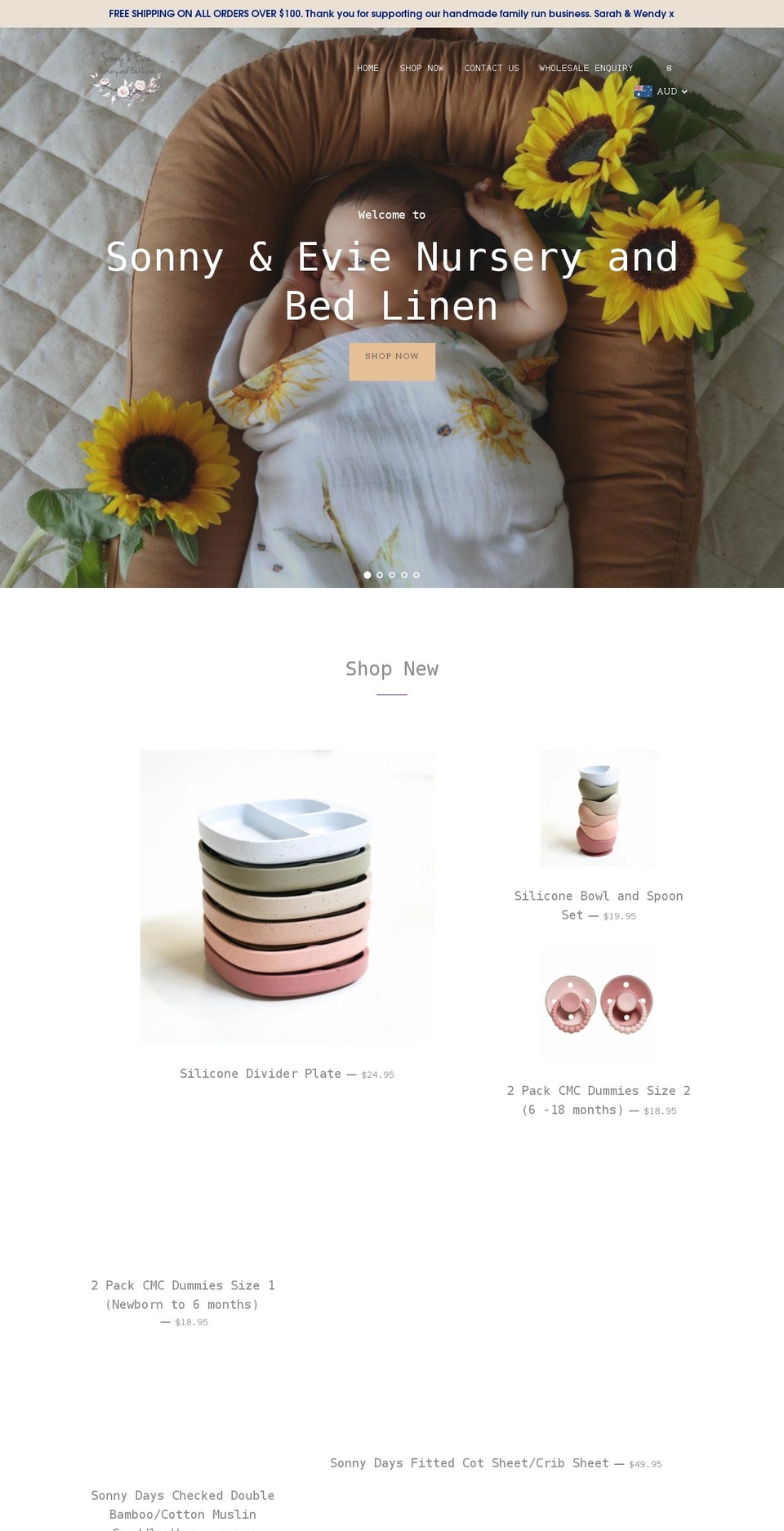 sonnyandevielinen.com.au shopify website screenshot