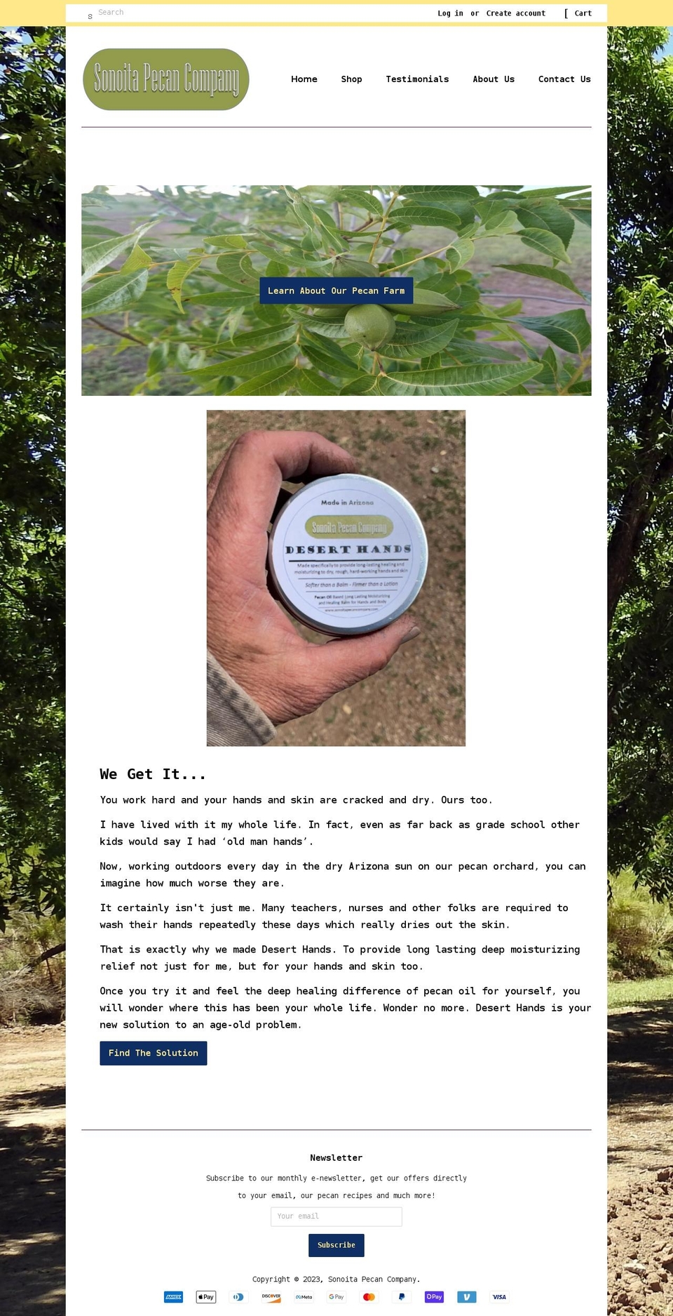 sonoitapecancompany.com shopify website screenshot