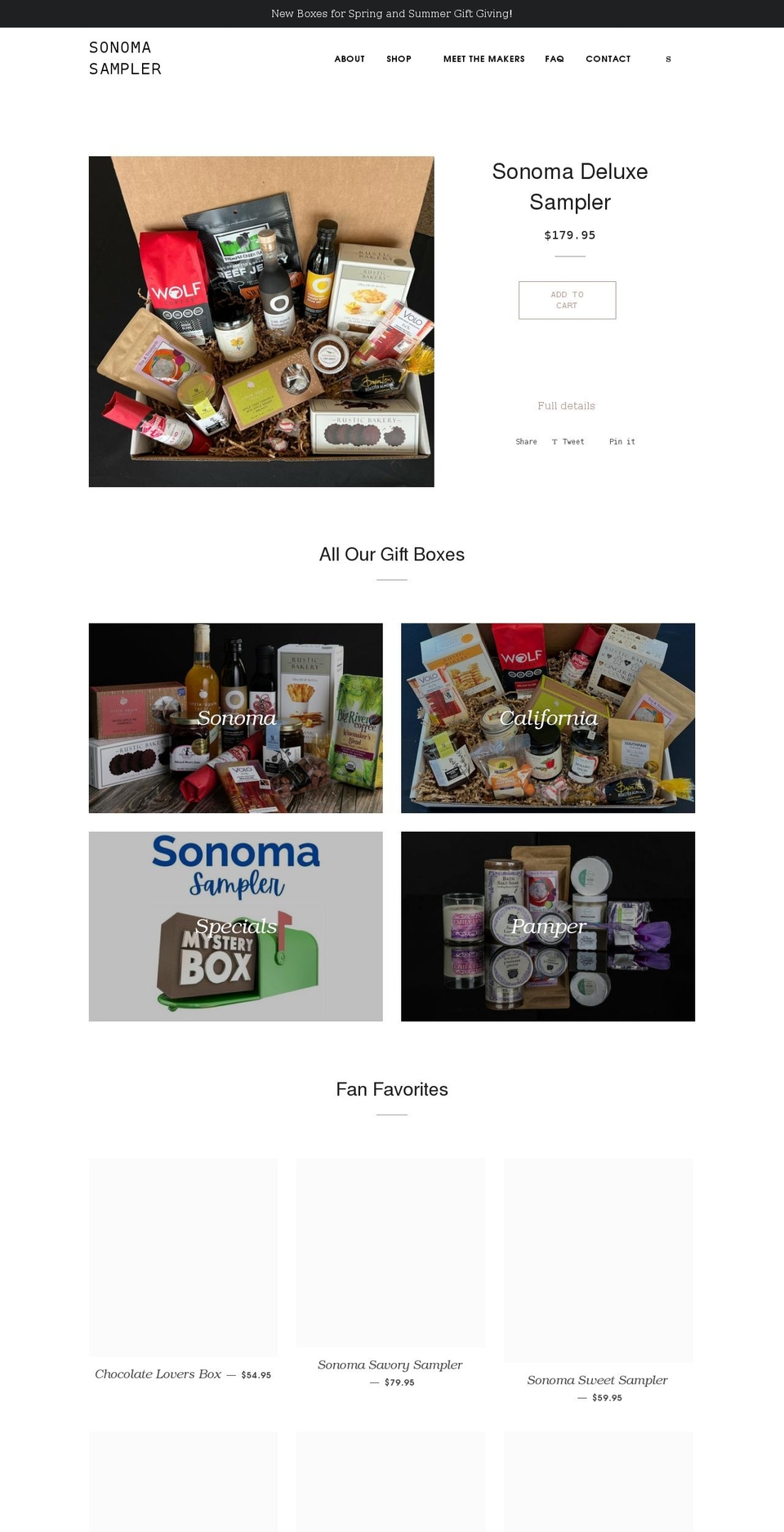 sonomasampler.com shopify website screenshot