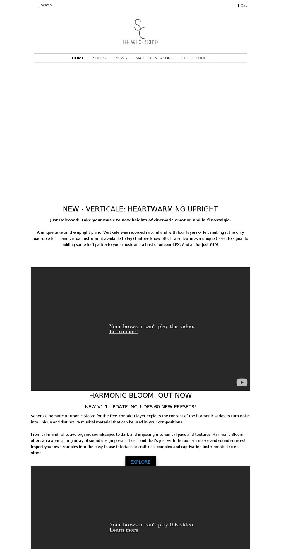 sonoracinematic.com shopify website screenshot