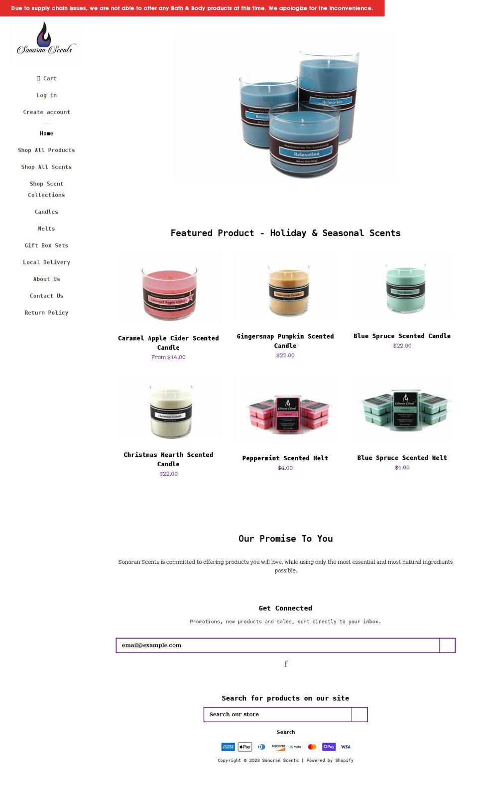 sonoranscents.com shopify website screenshot