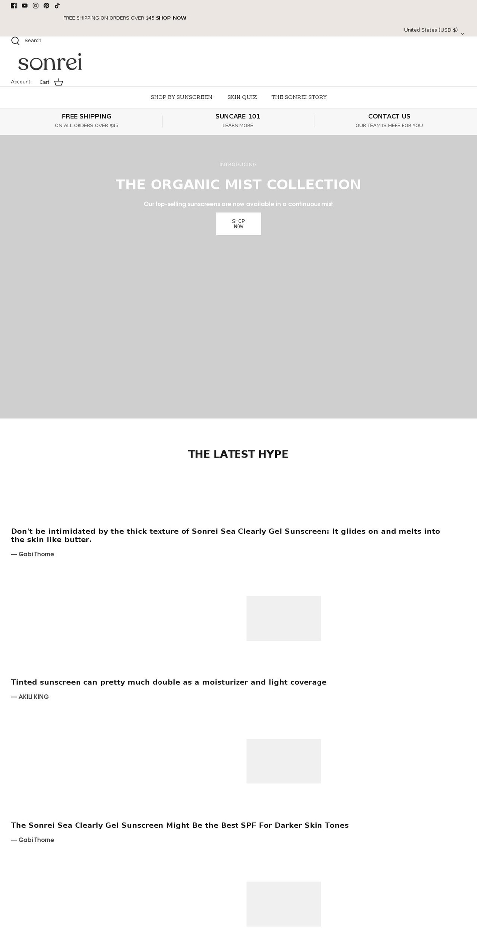 sonreiskin.com shopify website screenshot