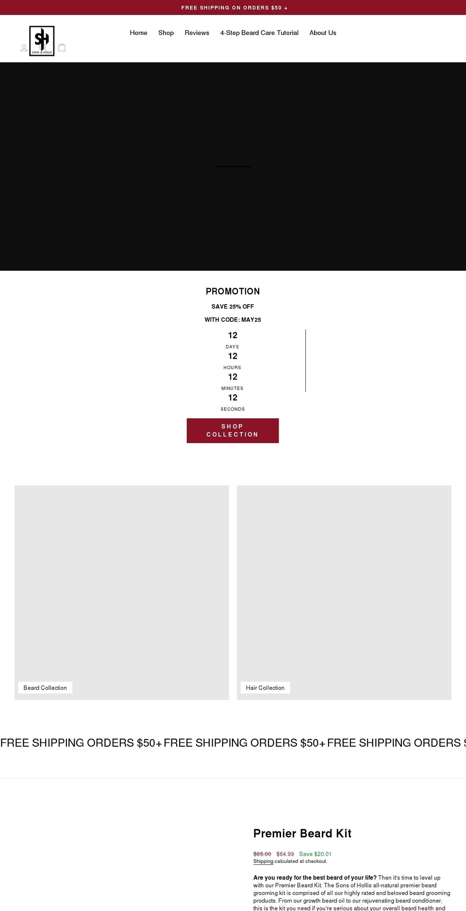 sonsofhollis.com — Shopify storefront screenshot
