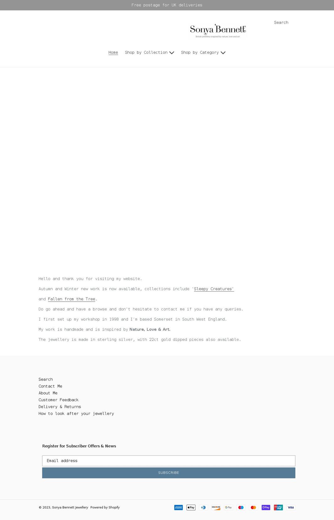 sonyabennettjewellery.com shopify website screenshot