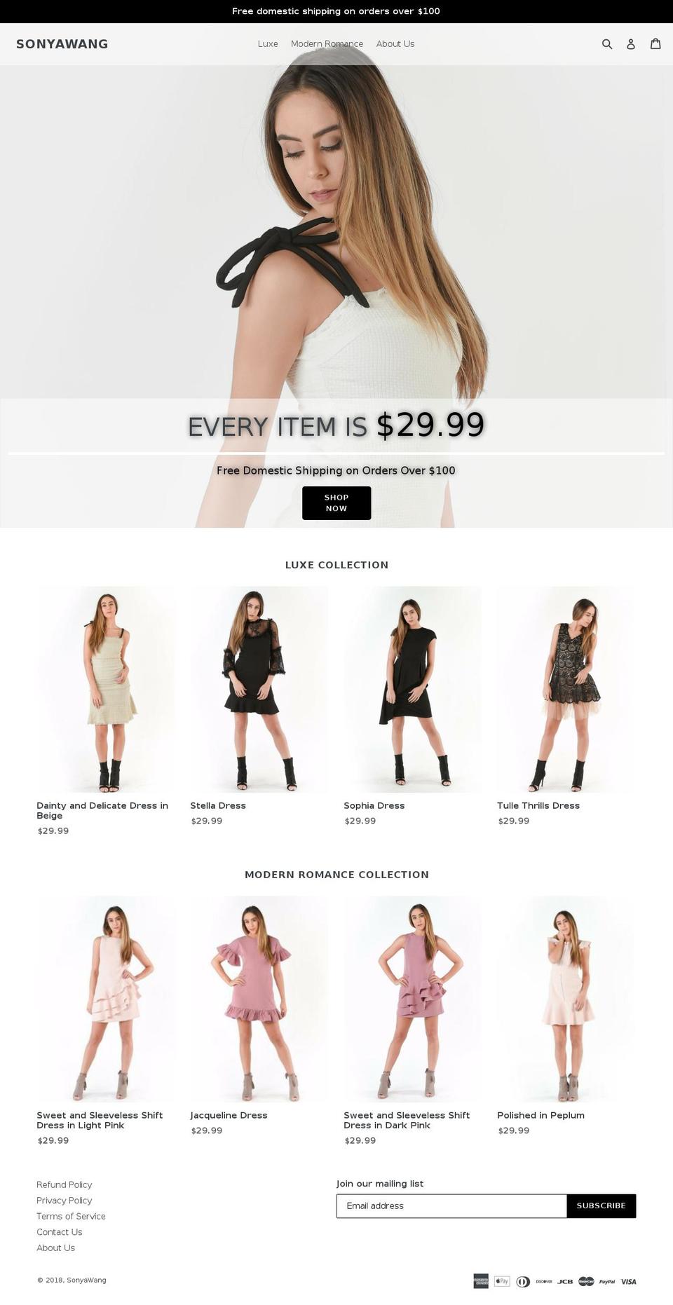 sonyawang.com — Shopify storefront screenshot